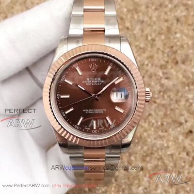 EW Factory Rolex 116334 Datejust II 41mm Chocolate Dial Fluted Bezel Oyster Band Swiss Cal.3136 Watch